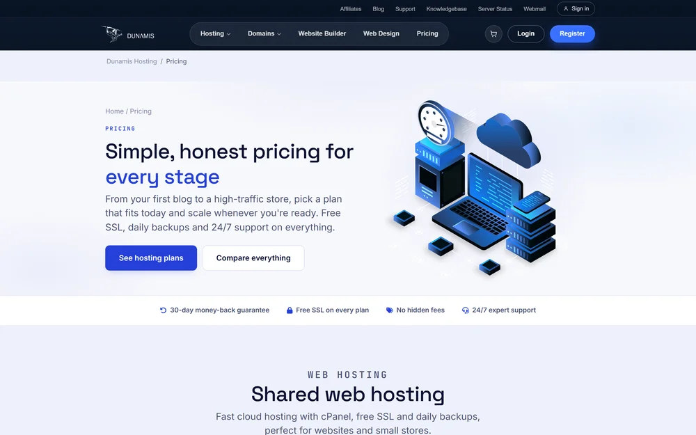 Dunamis Hosting pricing page, designed and built by Lion Creatives